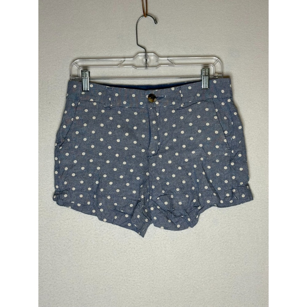 Old Navy Blue Polka Dot Everyday Short Mid-Rise Linen Blend Womens Size 4